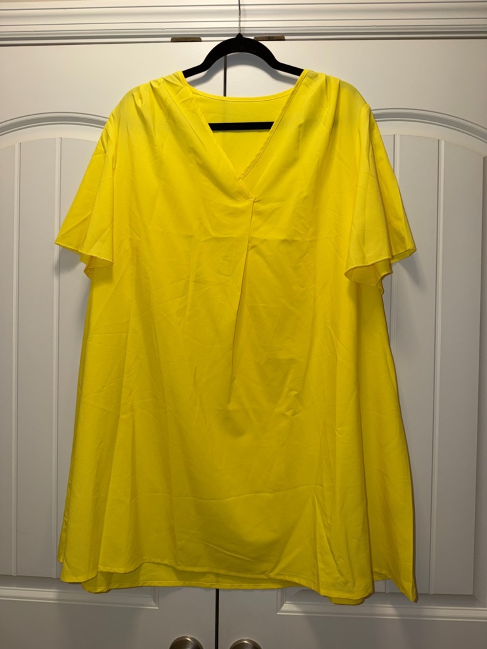 SHEIN Bright Yellow V-Neck Flutter Sleeve Tunic